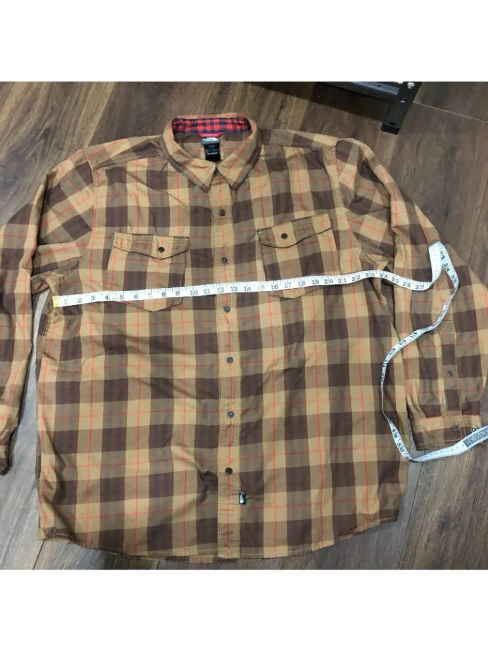 THE NORTH FACE - Snap Front Brown Red Plaid Long Sleeve Shirt Mens Sz XL
